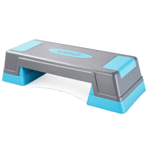 Step aérobic LIVEUP gris et bleu – réglable 12 à 22 cm – compact et antidérapant
